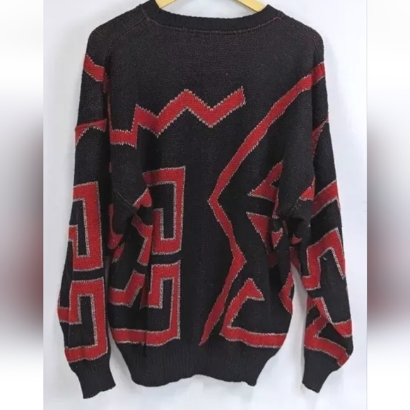 Retro Cacharel Knit Sweater, 90's Geometric Coogi Style Pattern Knit Sweater - Picture 4 of 11